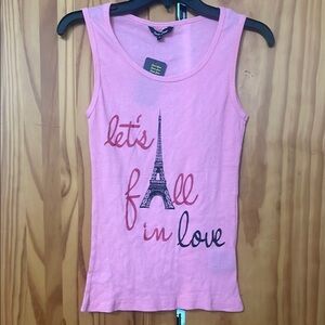 NWT PARIS LOVE EIFFEL TOWER TANK TOP WOMEN SZ S FALL IN LOVE 100% COTTON STRETCH